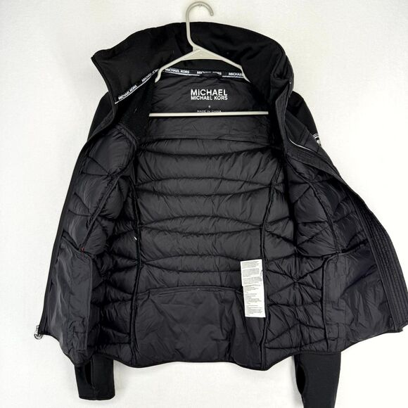 Michael Kors Womens Black Puffer Sleeve Jacket Size S Moto Track Full Zip‎ - Picture 8 of 10